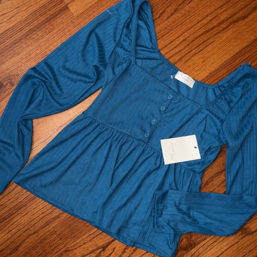 Electric Family Teal Blouse with Button Accents